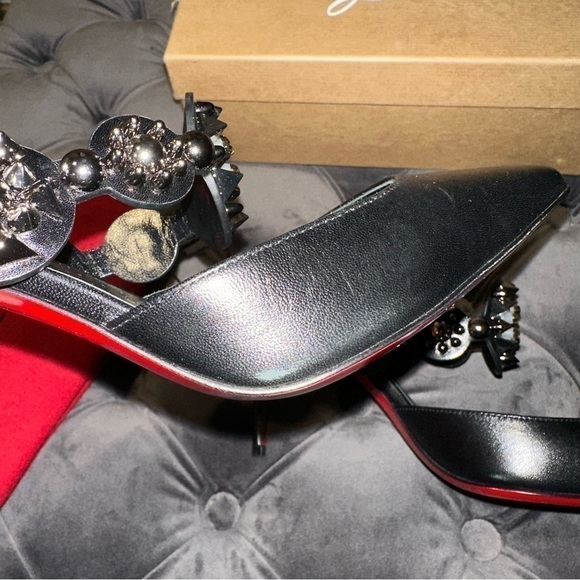 New Size 35.5 Christian Louboutin Miss Goldora 85 Black Backless Mule Heel - Picture 15 of 16